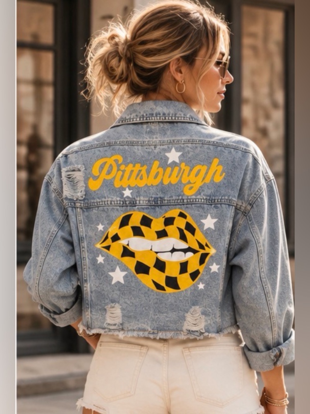 Rivalry Runway Pittsburgh PA Steelers Pirates  CHECKERED LIPS DENIM JACKET